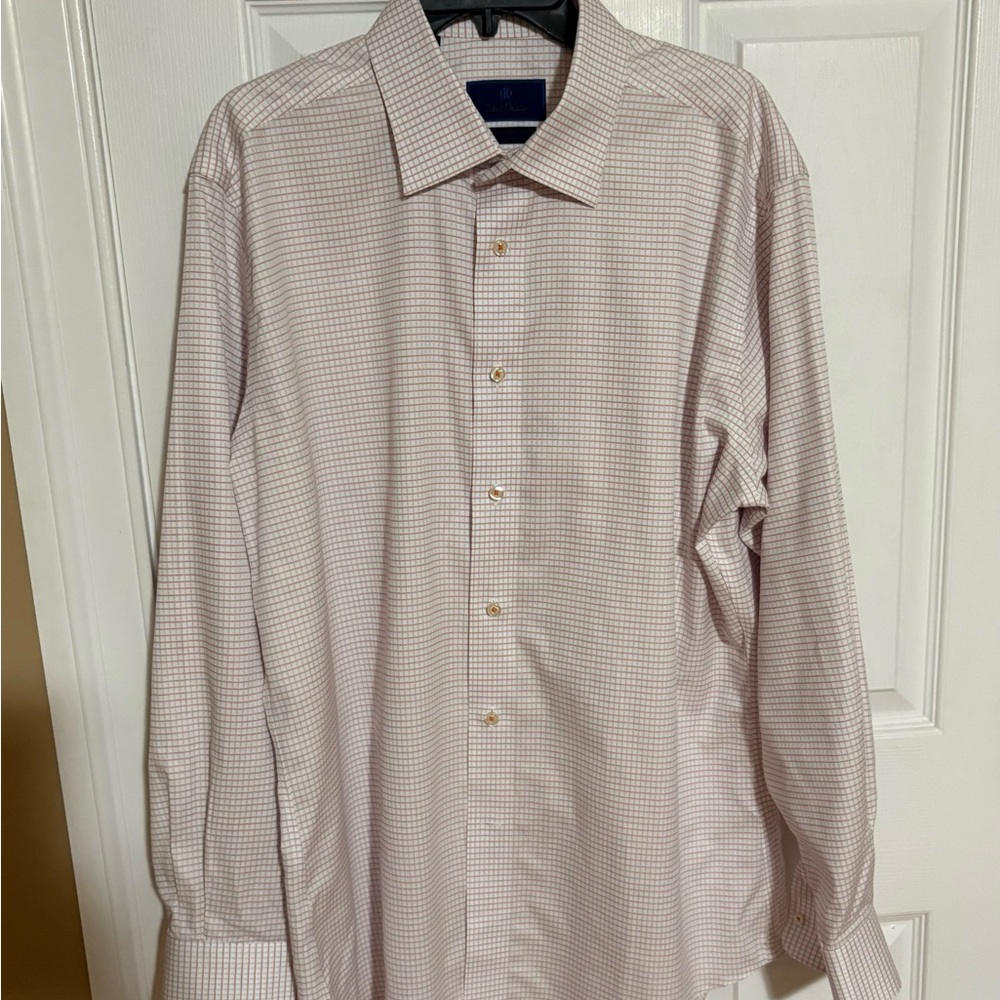 David Donahue Men's Light Pink Micro-Check Dress Shirt